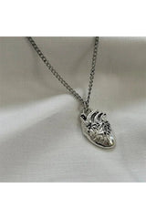 Aesthetic Vivid Heartbeat Pendant Antique Silver Plated Shoptery