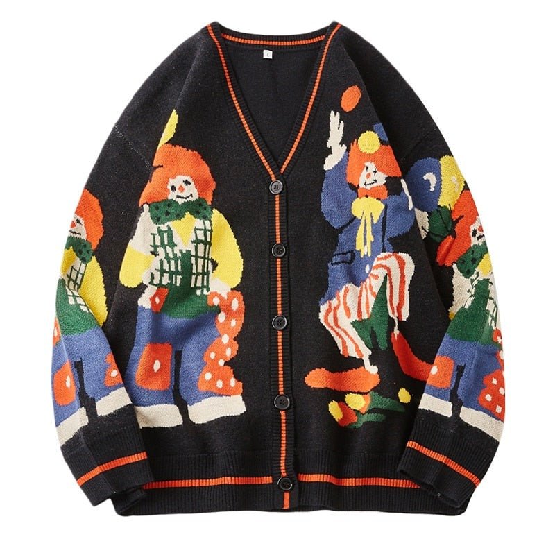 Weirdcore Clown Knitted Sweater - Sweaters