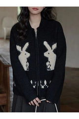 Kawaii Whimsical Bunny Motif Zip-Up Cardigan Shoptery