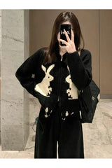 Kawaii Whimsical Bunny Motif Zip-Up Cardigan Shoptery