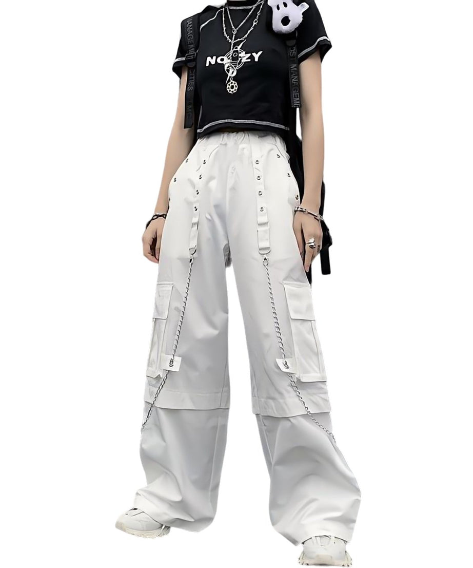 White Punk Style Cargo Pants - Pants