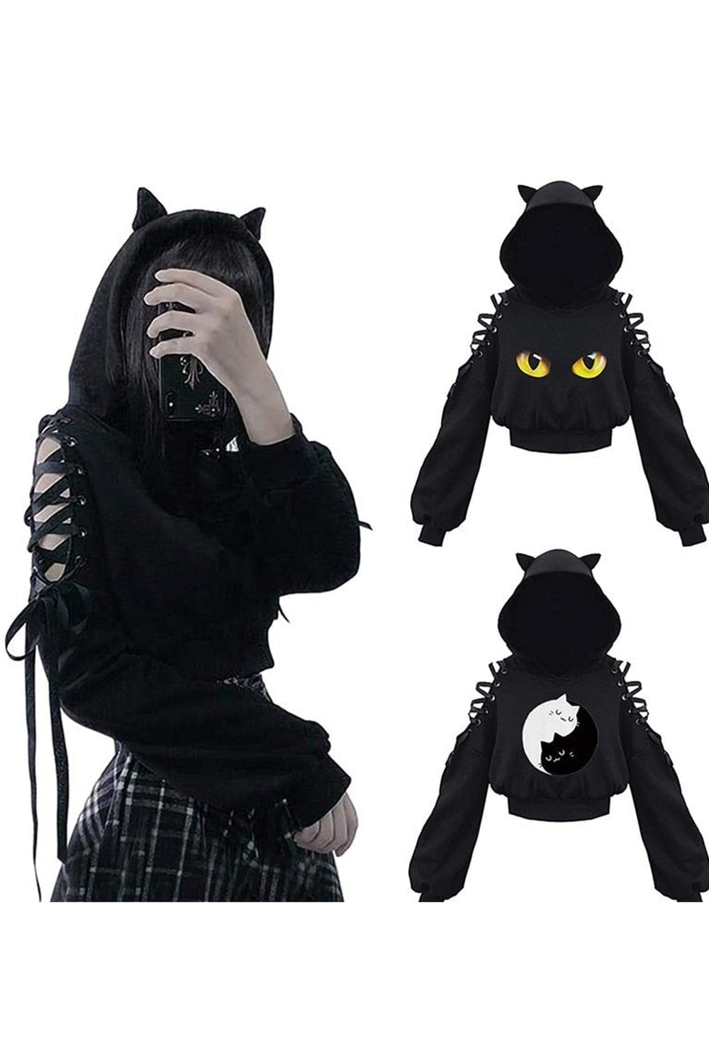 Witch Style Long Sleeve Crop Hoodie - Hoodies