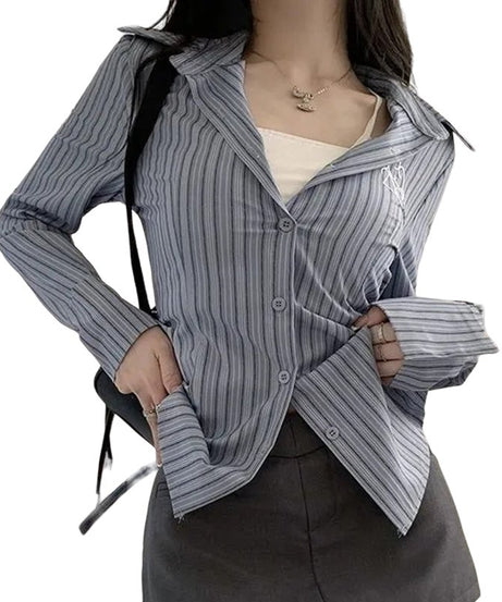 Women Striped Embroidery Shirt - Shirts