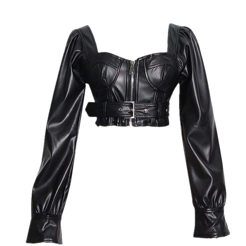 Y2k Black Faux Leather Crop Top - Crop Tops