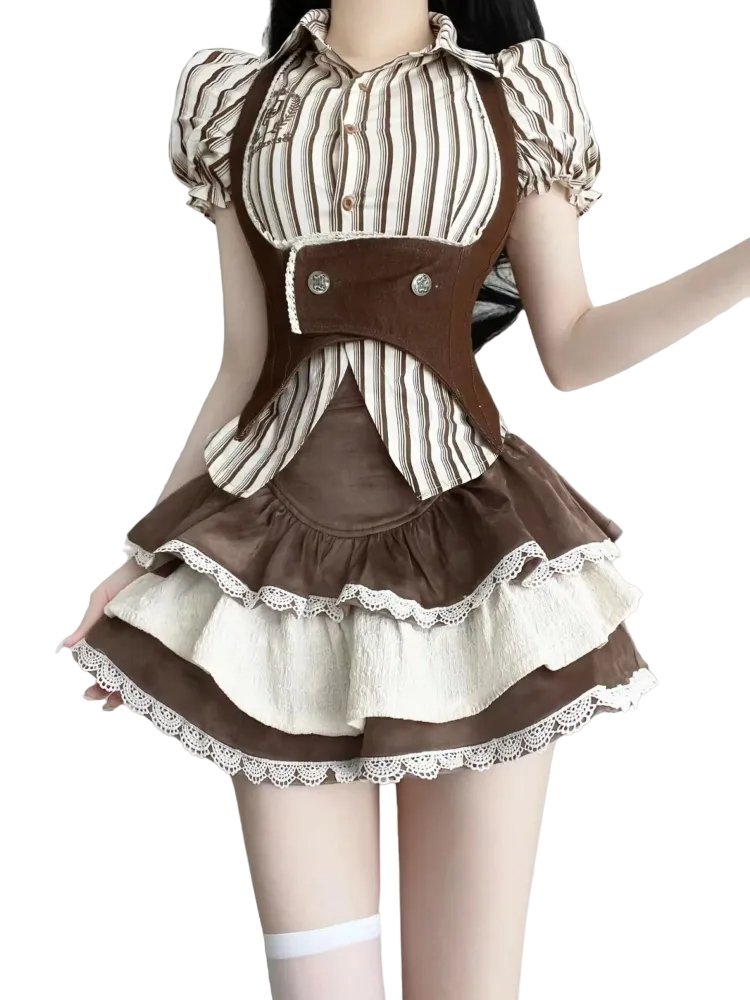 Y2K Chic Striped Shirt & Skirt Set -