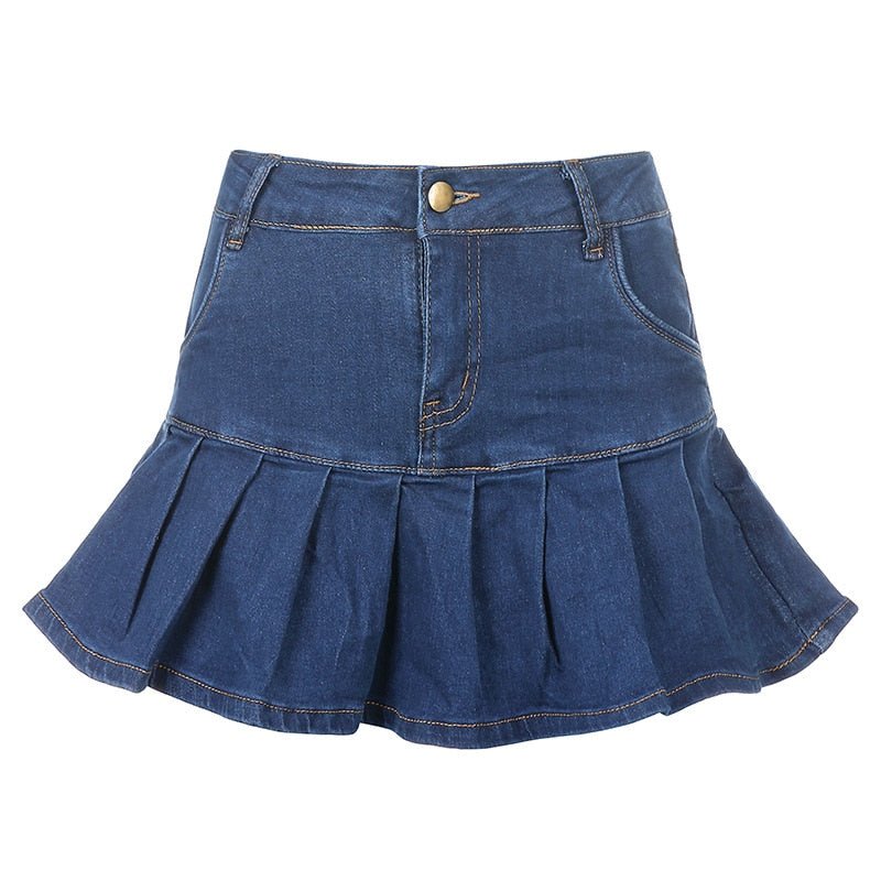 Y2k Denim Pleated Skirt - Skirts