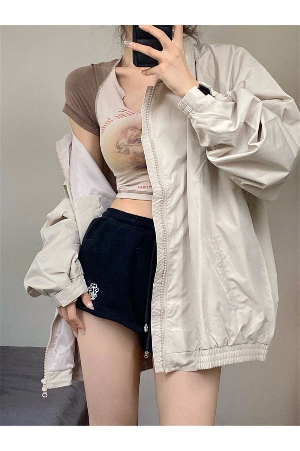 Fall Y2K Gray Windbreaker Jacket Shoptery