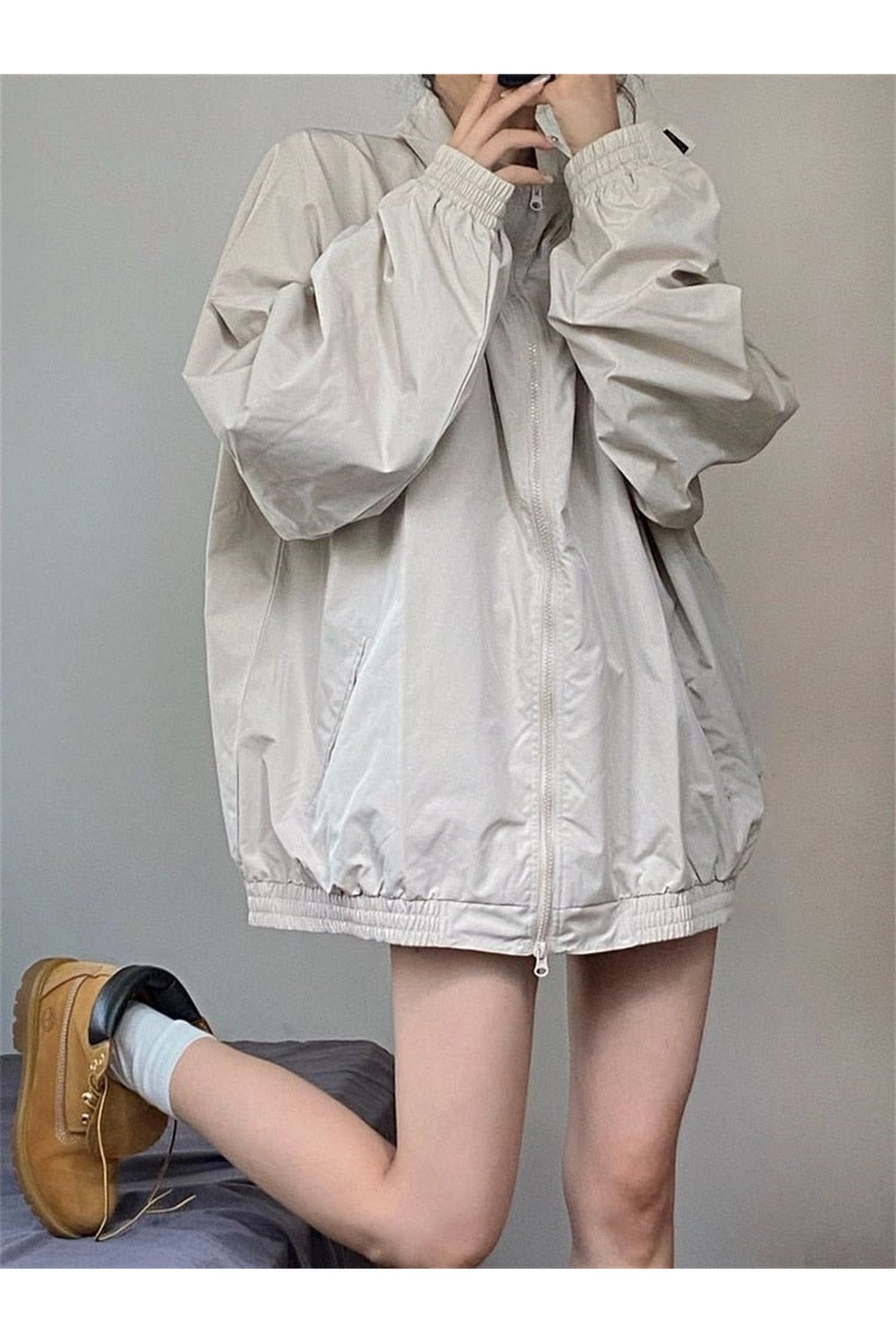 Fall Y2K Gray Windbreaker Jacket Gray Shoptery