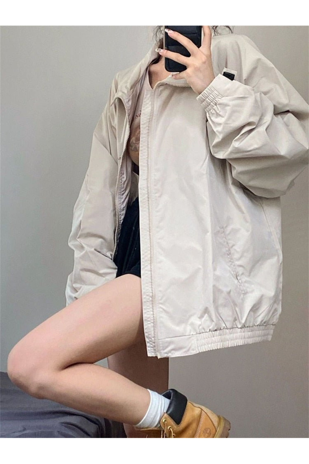 Fall Y2K Gray Windbreaker Jacket Shoptery