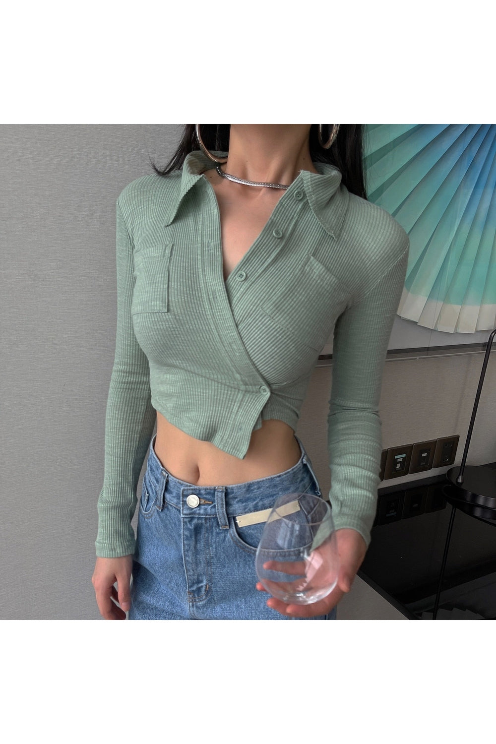 Y2K Irregular Crop Shirt -