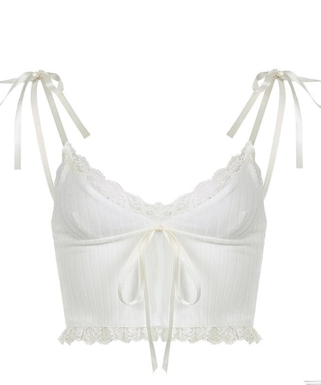 Y2K Lace White Bow Crop Top - Crop Tops