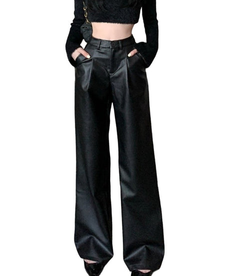 Y2K Leather Wide Leg Pants - Pants