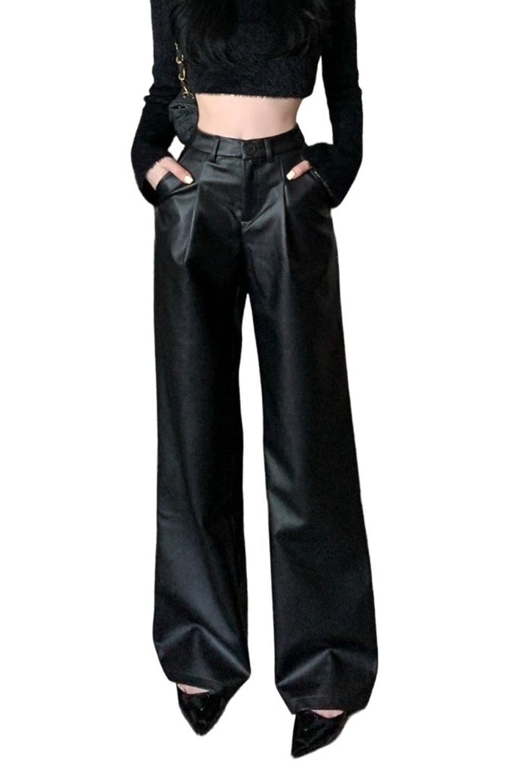 Y2K Leather Wide Leg Pants - Pants