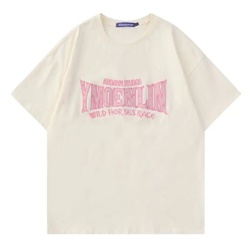 Y2k Pink Letter Cotton Women's T-Shirt -