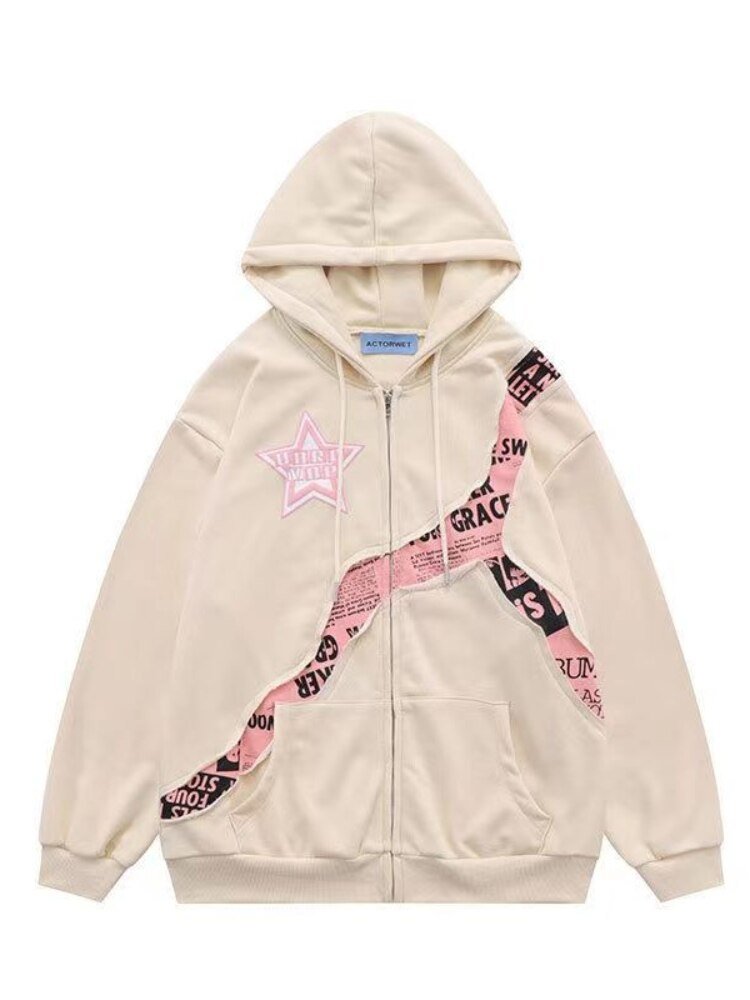 Y2k Pink Star Zip Up Hoodie - Hoodies