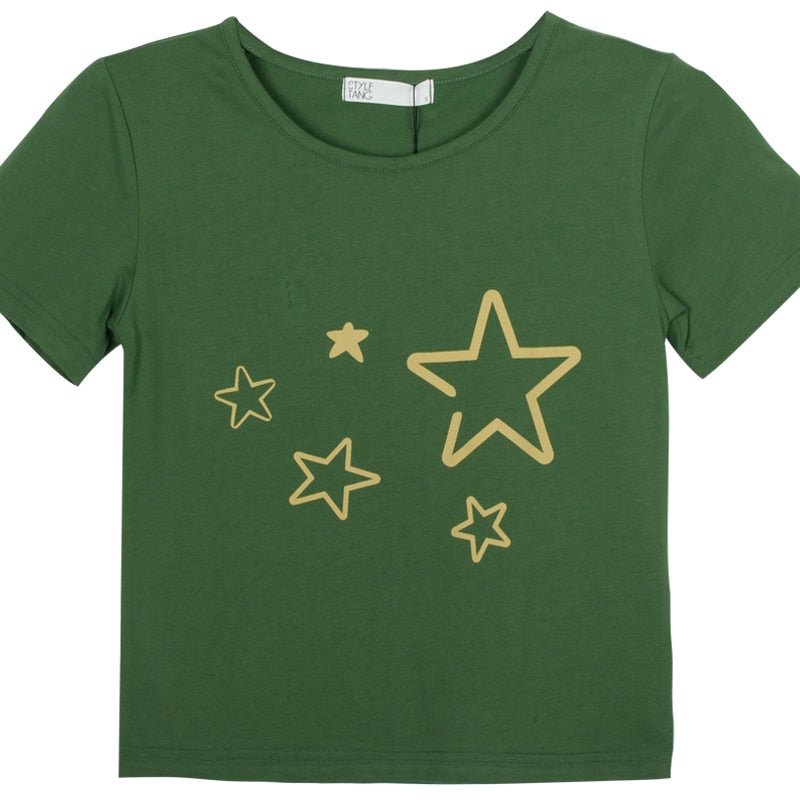 Y2k Star Print Slim Crop Top - Crop Tops