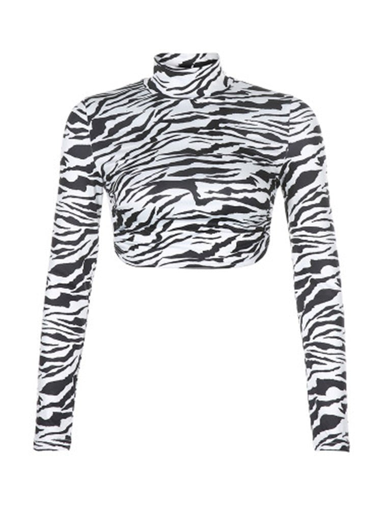 Zebra Print Backless Crop Top - Crop Tops