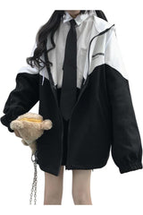 Fall Zipper Hooded Varsity Jacket Black Shoptery