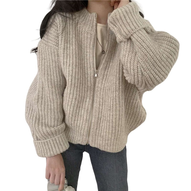 Zipper Knitted Cardigan Sweater - Cardigans
